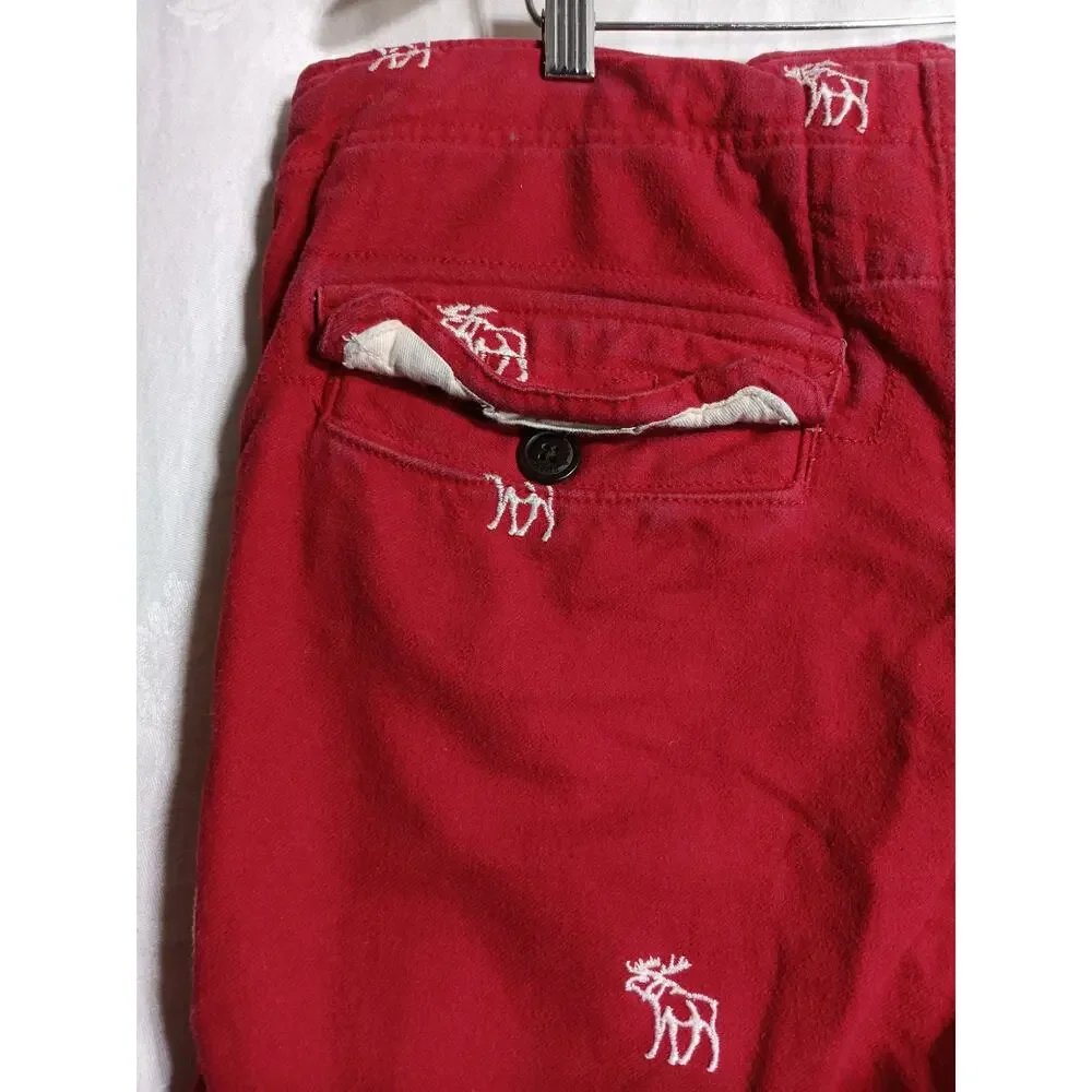 Abercrombie Fitch Vintage Pants Small Red AOP Embroidered Moose Wide Leg Lounge - Picture 14 of 16